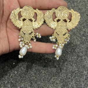 Golden and Beads and Pearls Drop Earrings