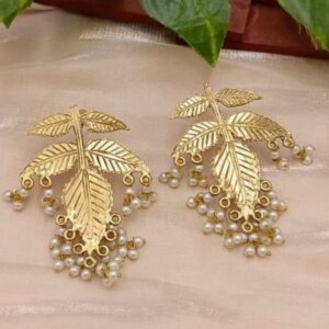 Golden Leaf Motifs earrings with Pearl tessle