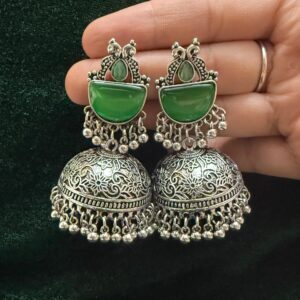 Antique Silver with Stone Jhumka