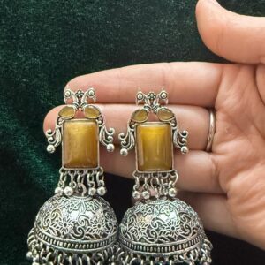 Antique Silver with Stone Jhumka