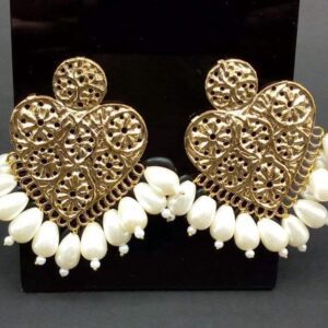 Golden Leaf Motifs earrings with Pearl Drop